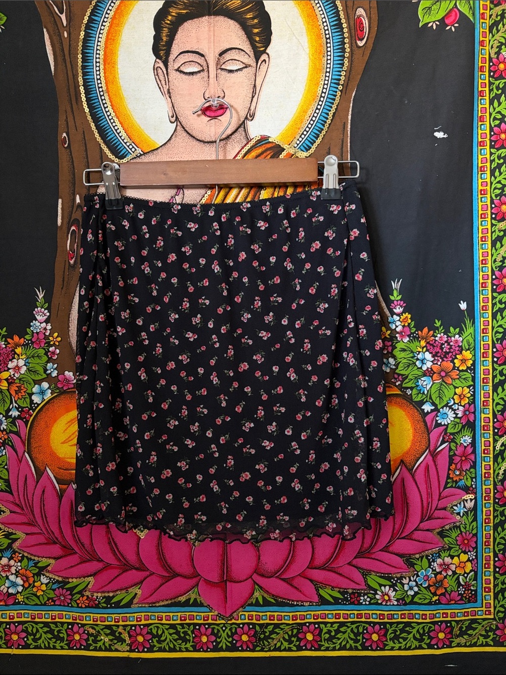 Urban Outfitters Black Mini Skirt with Pink Floral Print